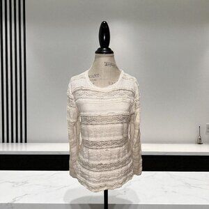 H&M Ivory Lace Scoop Neck & Long Sleeve Semi-Sheer Top Women's Size Large